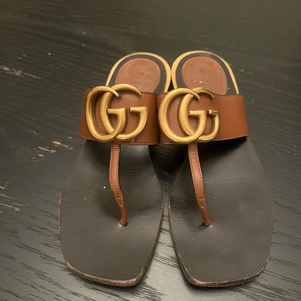 Gucci Brown and Gold Sandals